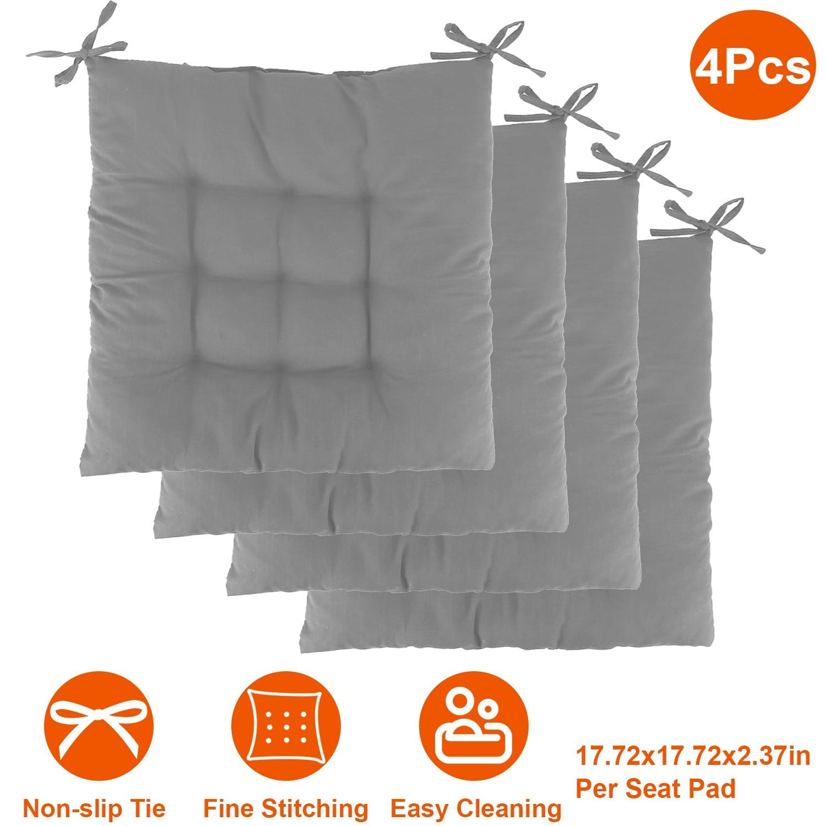 4Pcs Chair Cushion Pads Pillow 17.72x17.72x2.37in Soft Tie On Square Sitting Mats For Home Office Car Sitting Travel