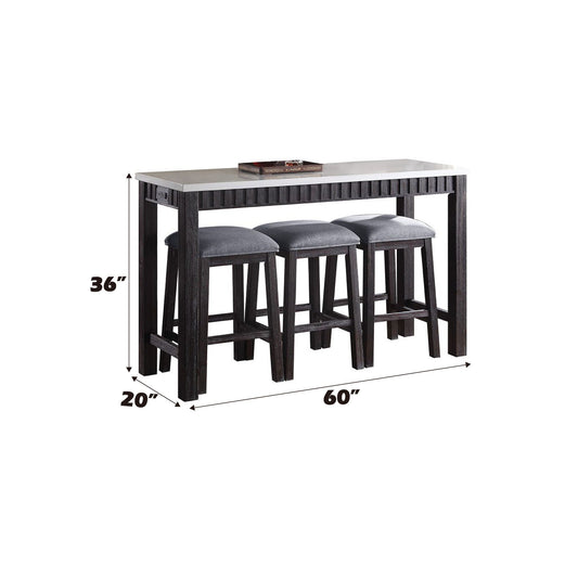 Necalli Marble Top Weathered 4 Piece Pack Counter Height Table Set - Espresso
