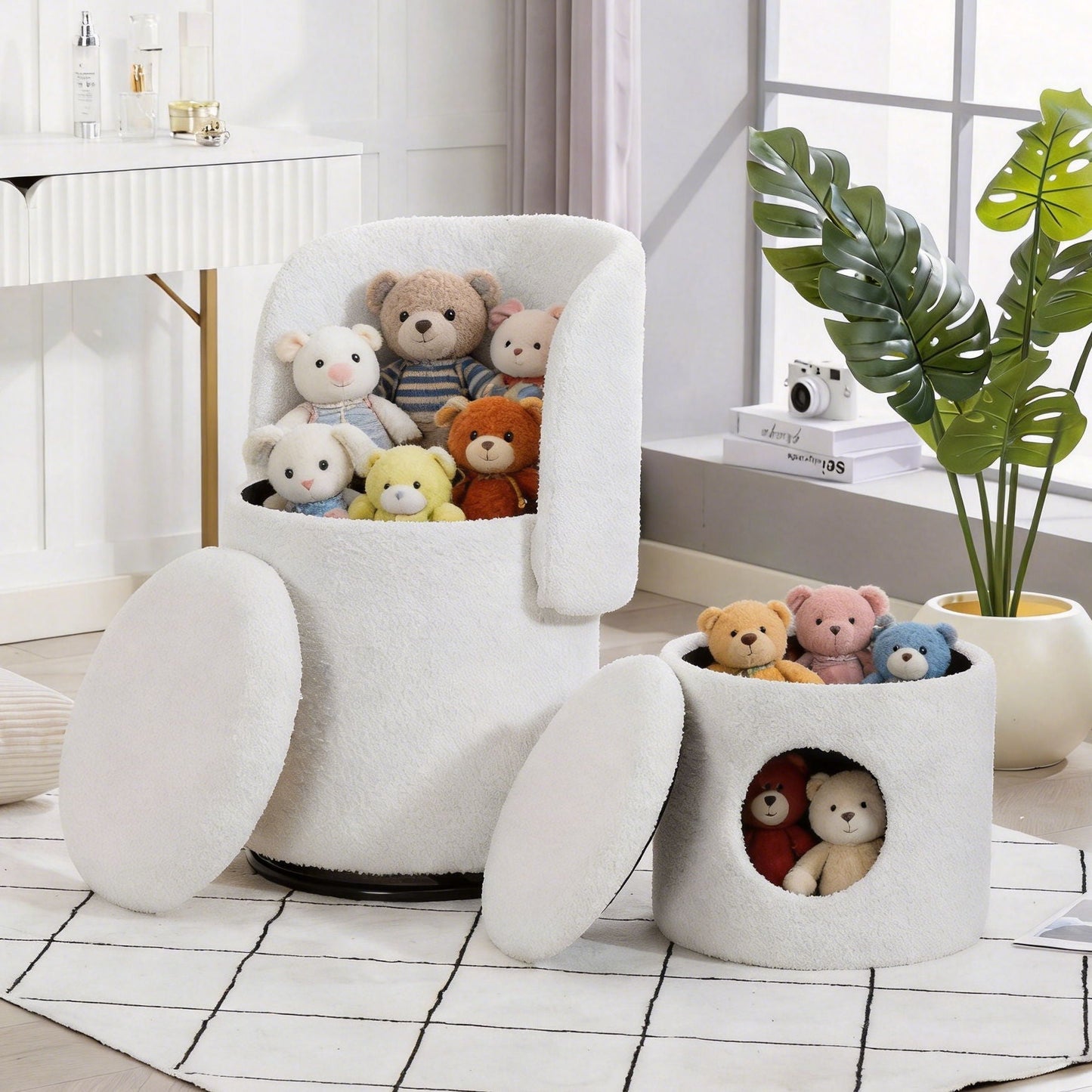 Barrel Chair & Built In Storage, 360° Swivel - Beige