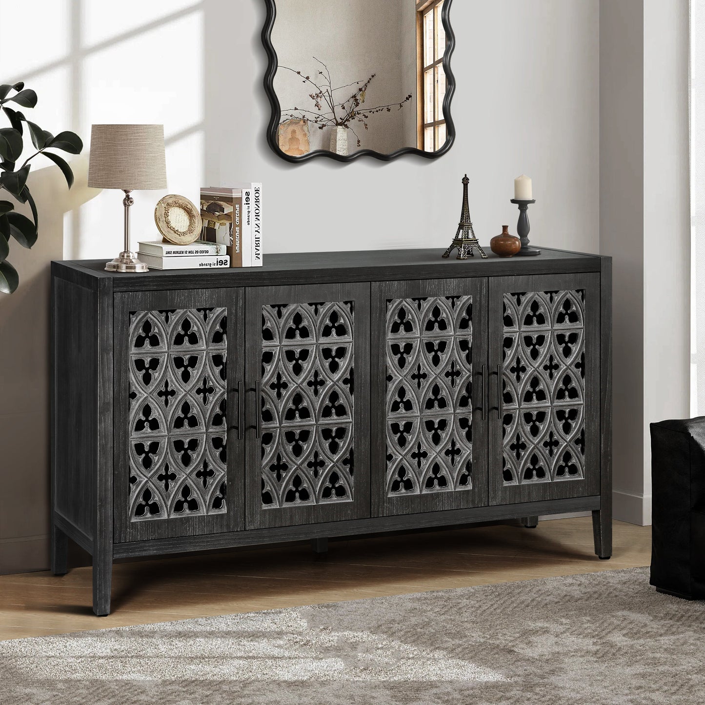 Hollow Four Door Antique Cabinet, American Country Style