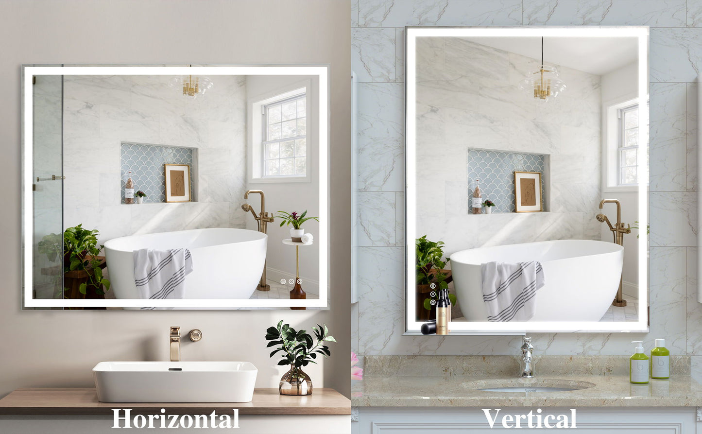 LED Bathroom Vanity Mirror Wall Mounted Adjustable / Warm / Natural Lights Anti-Fog Touch Switch With Memory Modern Smart Large Bathroom Mirrors