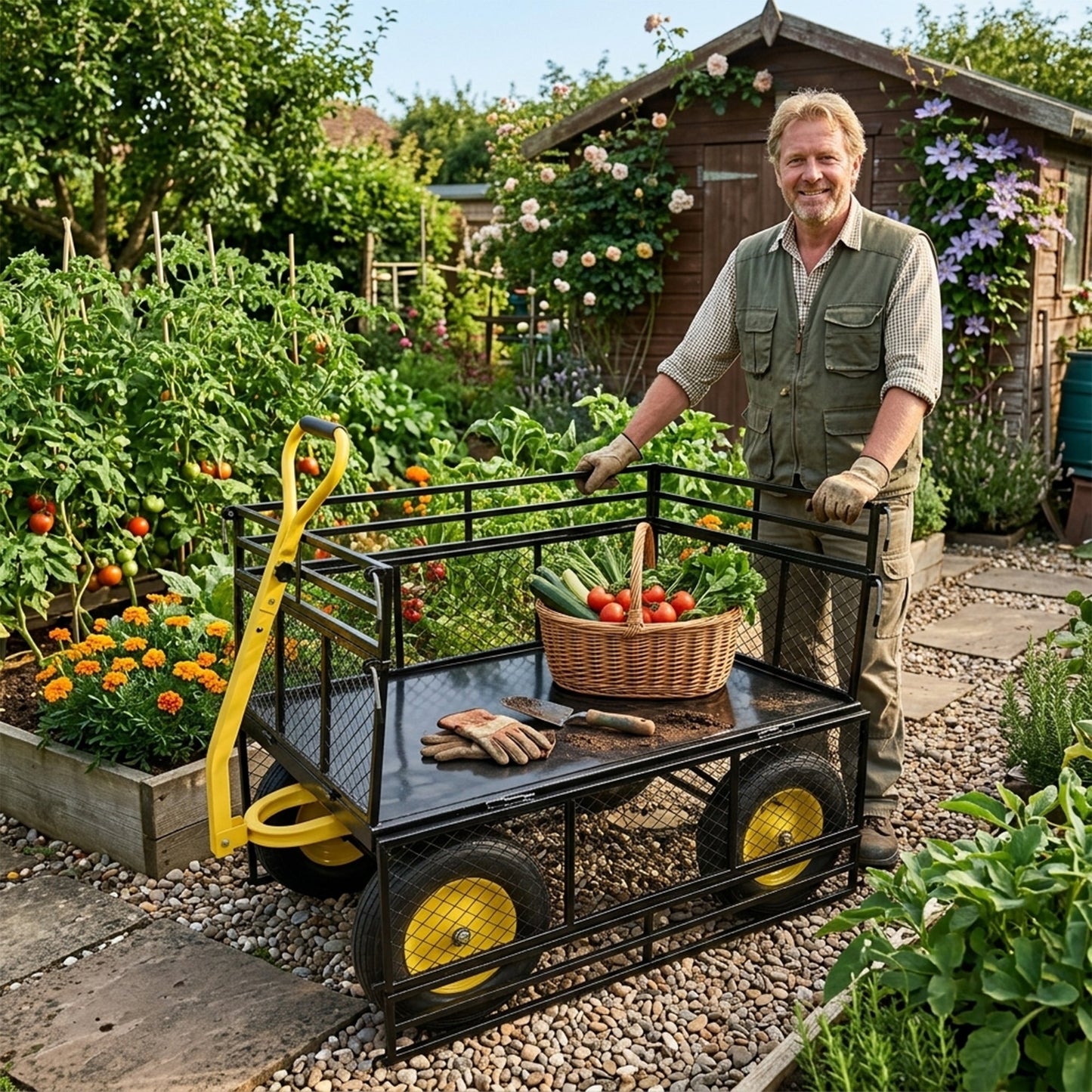 Steel Garden Cart, Heavy Duty 1400 lbs Capacity