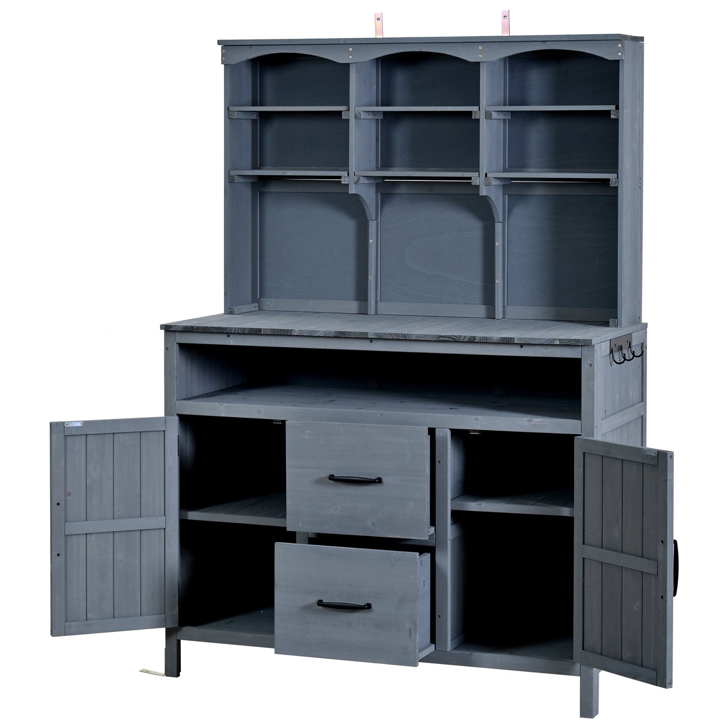 TOPMAX Large Fir Wood Potting Bench with Hutch and Storage
