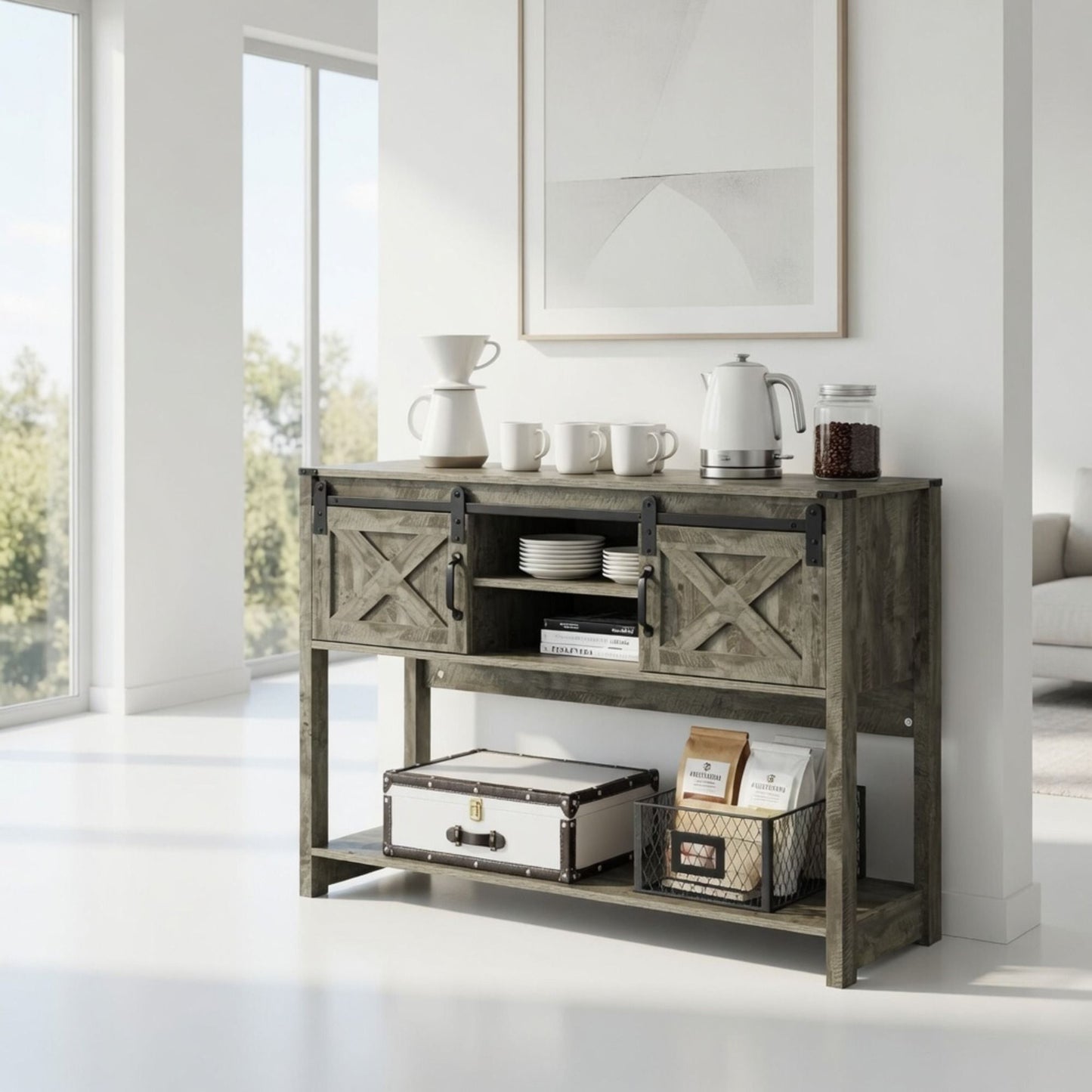 Farmhouse Entryway Table With Sliding Barn Door