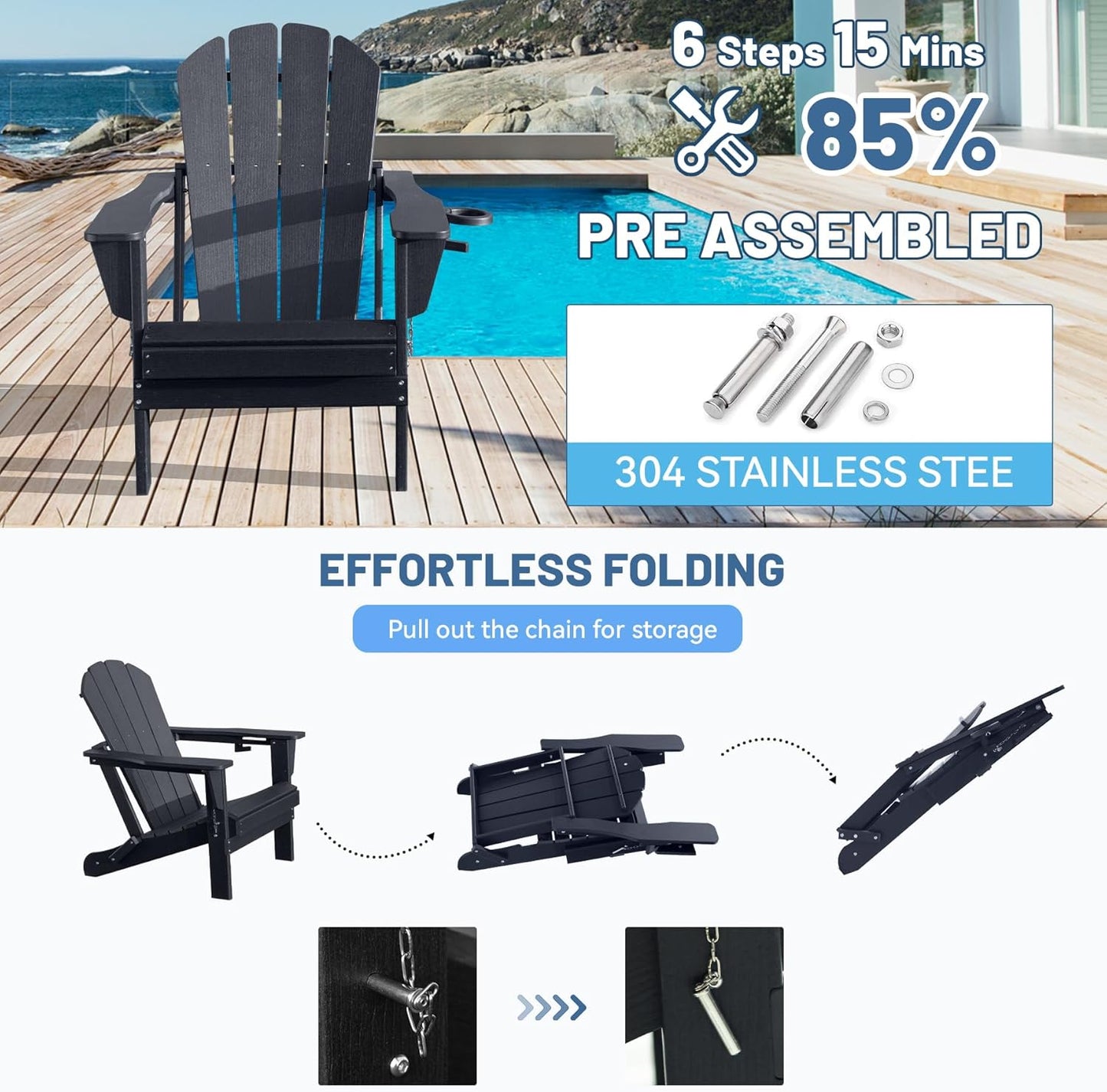 Adirondack Chair, Plastic Adirondack Chairs, HDPE Adirondack Chair, Folding Adirondack Chairs,Outdoor Chairs with Cup