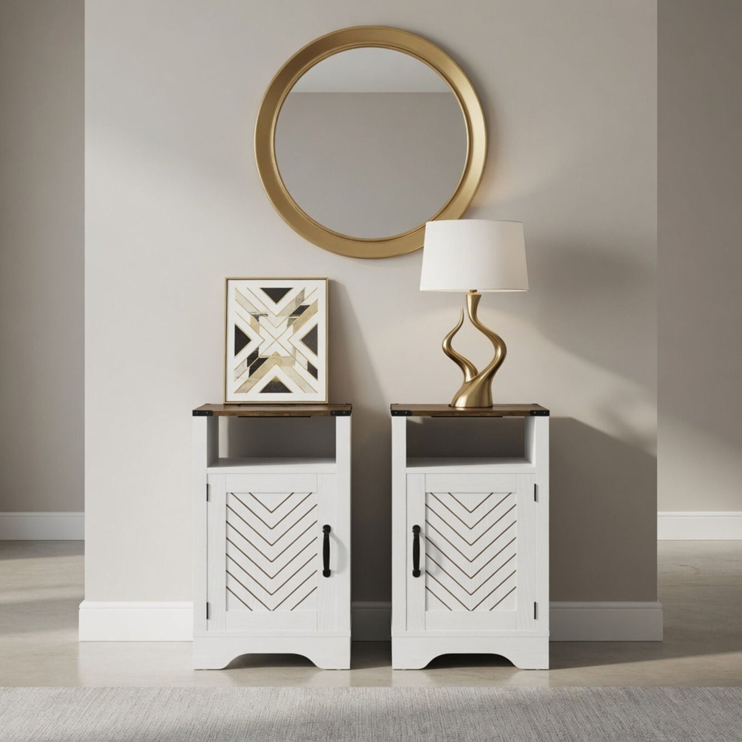 Farmhouse Nightstand With Charging Station & Storage