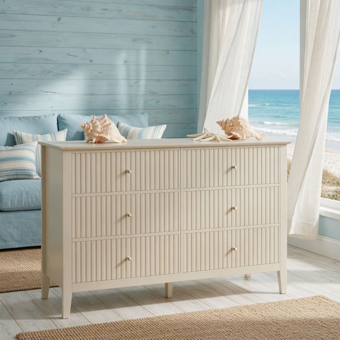 Modern 6 Drawer Fluted Dresser