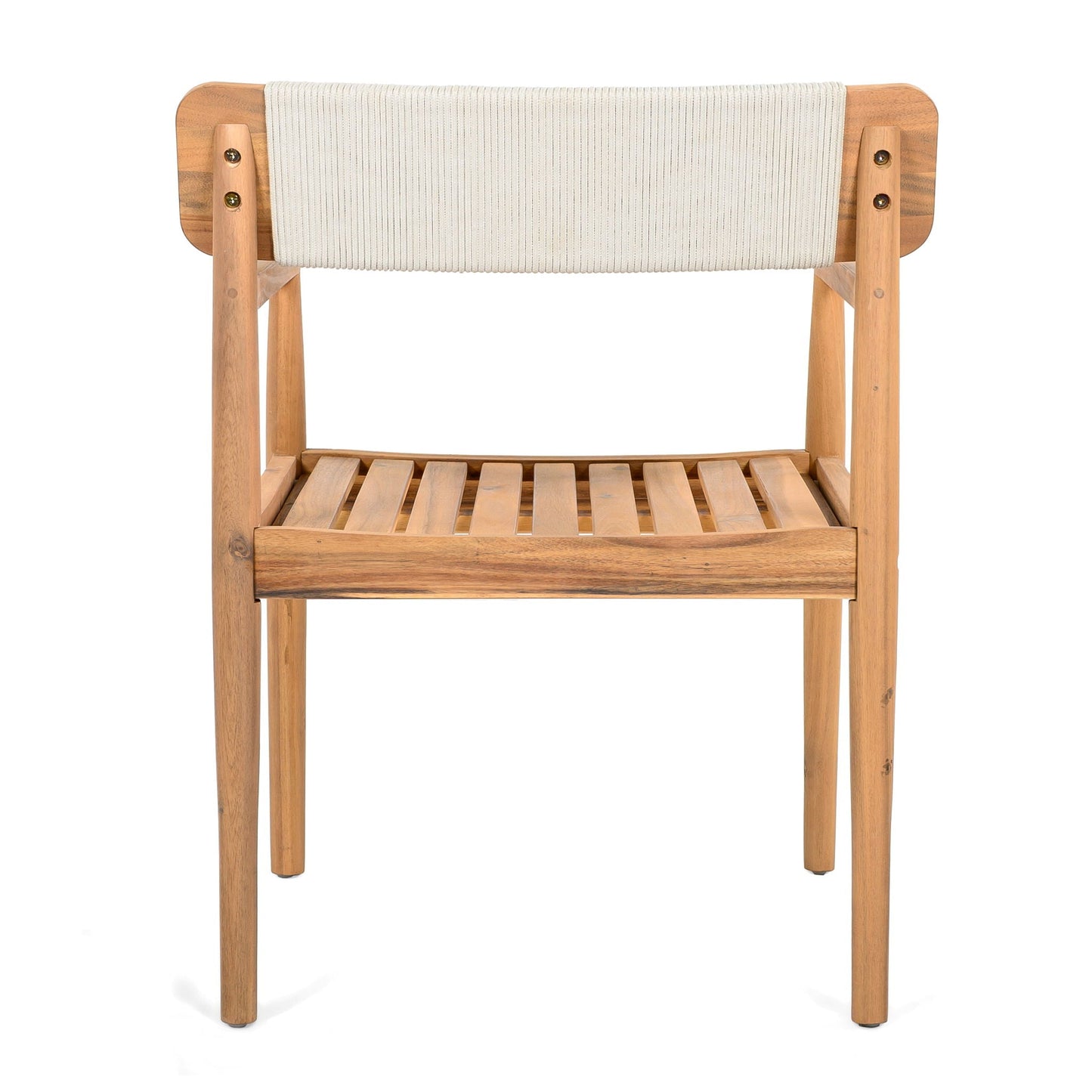 Creative Braided Acacia Wood Outdoor Dining Chairs with Armrests (Set of 2) - Teak / White