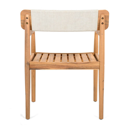 Creative Braided Acacia Wood Outdoor Dining Chairs with Armrests (Set of 2) - Teak / White