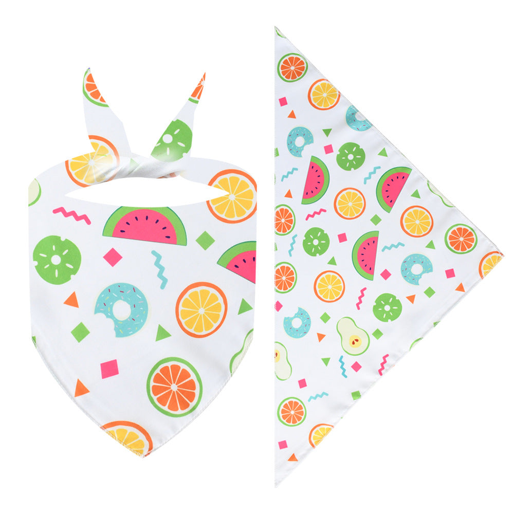 Cross-border New Cartoon Cute Pet Triangle Fresh Fruit Polyester Printed Cat And Dog Saliva Towel Scarf Wholesale
