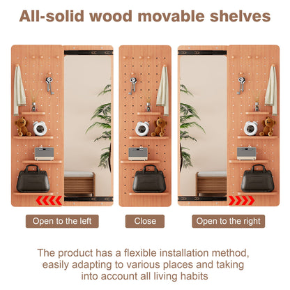 Wall Mounted Full Length Mirror With Shelf And Hook