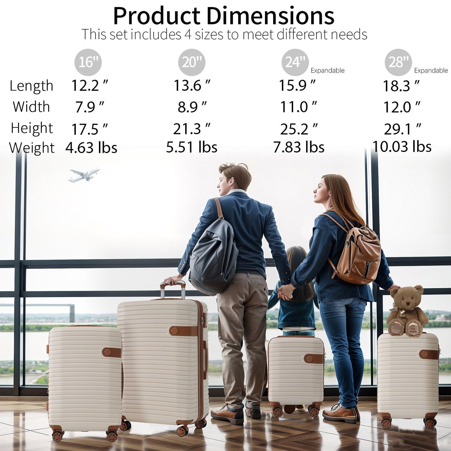 4 Piece Luggage Suitcase Set, Hard Shell Lightweight Expandable Travel Luggage With 4 Packing Cubes