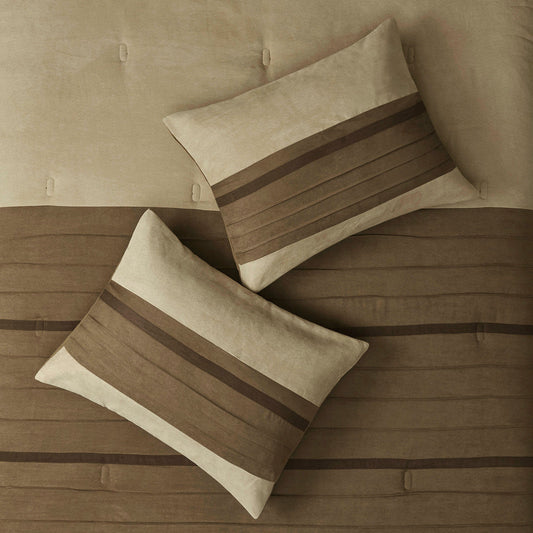 7 Pc Pieced Faux Suede Comforter Set Natural Cal King