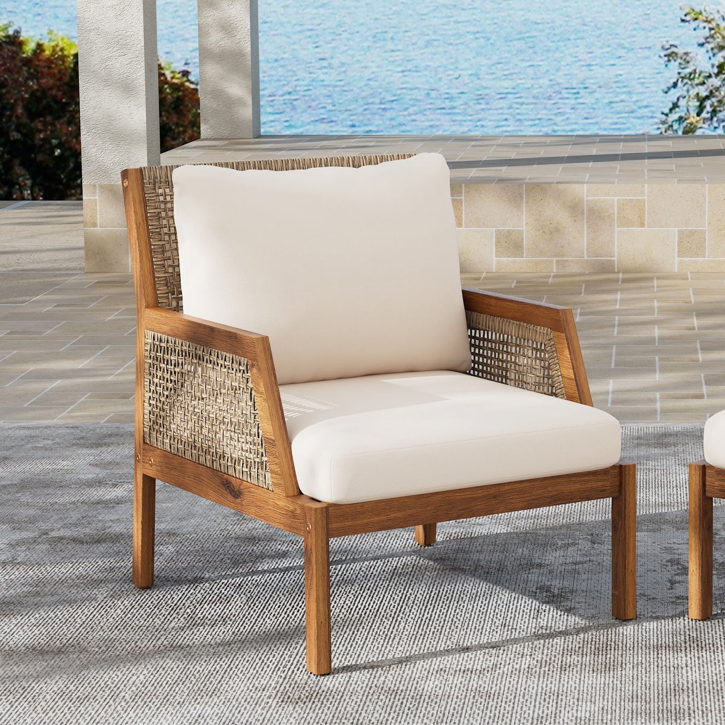 Acacia Wood Patio Furniture Club Chair, Outdoor Wicker Armchair