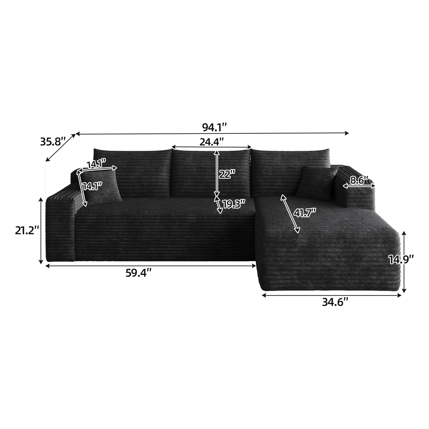 95" Cloud Sectional Sofa, Modern Minimalist Upholstered Couch