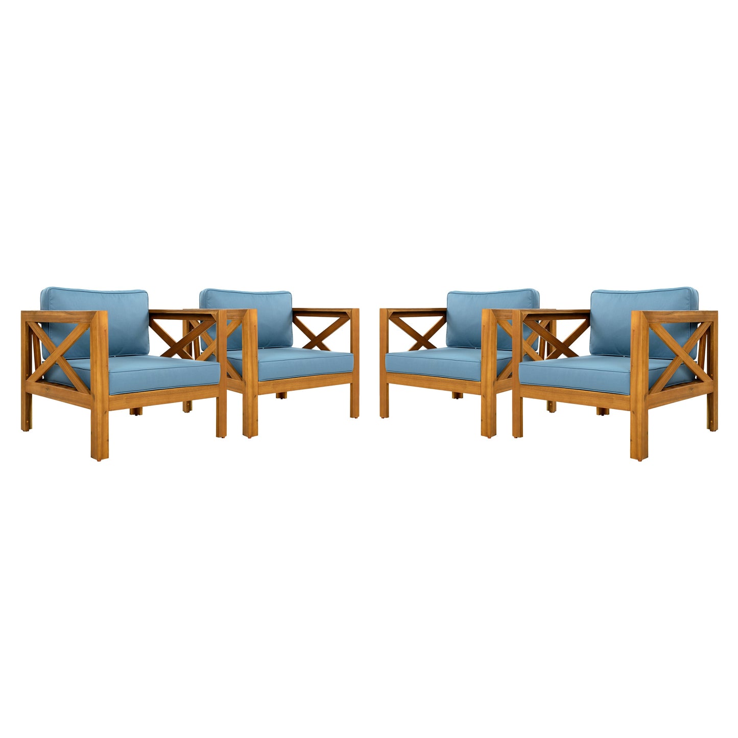 Outdoor Acacia Wood Club Wooden Armchair with Cushions (Set of 2)