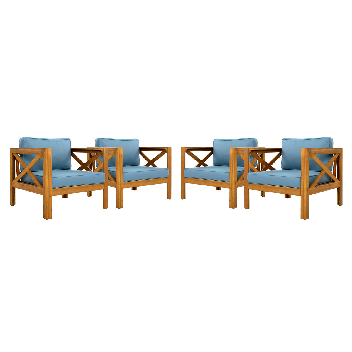 Outdoor Acacia Wood Club Wooden Armchair Set of 4