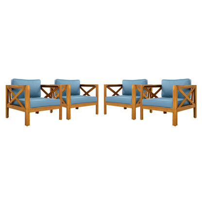 Outdoor Acacia Wood Club Wooden Armchair Set of 4