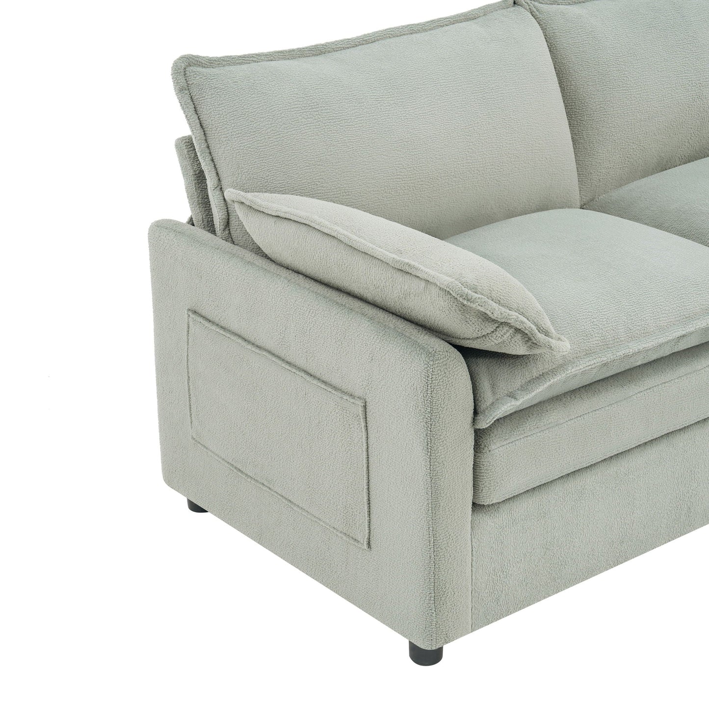 Modern Loveseat Sofa, Upholstered Couch With Side Storage Pockets