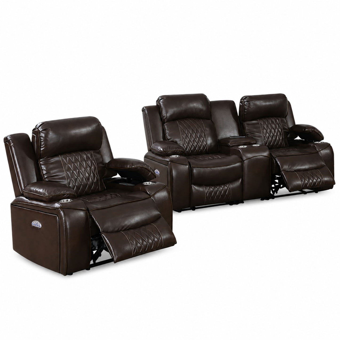 Power Motion Living Room Set With USB Port, Adjustable Headrest, Cup Holder