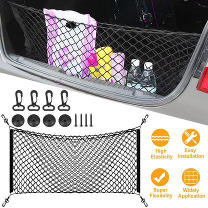 Trunk Cargo Net Stretchable Universal Elastic Truck Net Rear Seat Trunk Storage Organizer Net with Fasteners and Hardware Flexible Nylon Car Storage M
