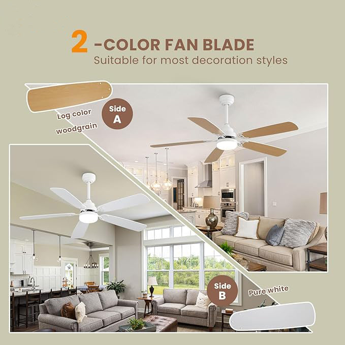 Indoor Modern 52 Inch Ceiling Fan with 6-Speed Remote and LED Light