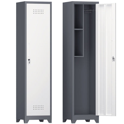 Broom Storage Cabinet Narrow Slim With Hooks And Shelves, Heavy-Duty