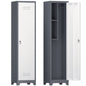 Broom Storage Cabinet Narrow Slim With Hooks And Shelves, Heavy-Duty