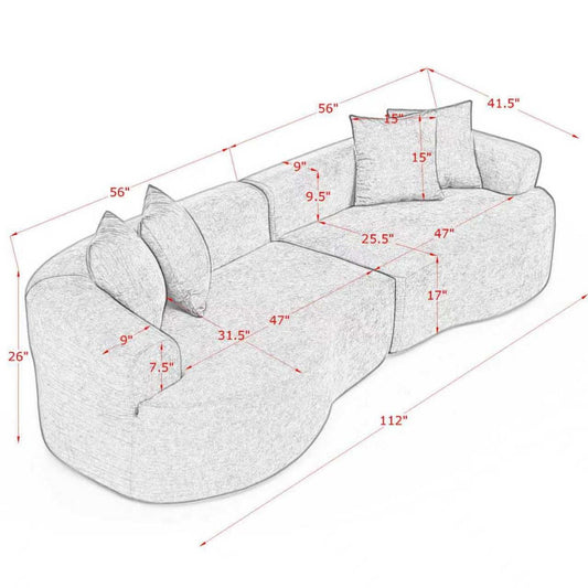 Cloud 4 Seater Sectional Curved Sofa, Minimalist Design - Light Brown