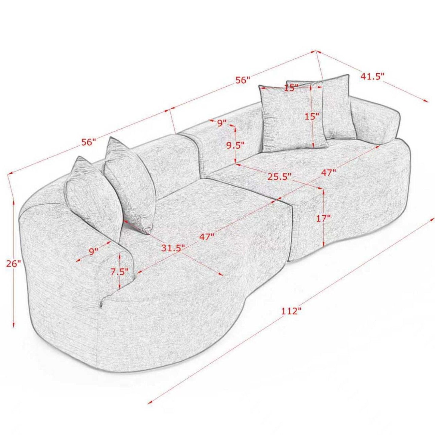 4 Seater Curved Cloud Sectional Sofa
