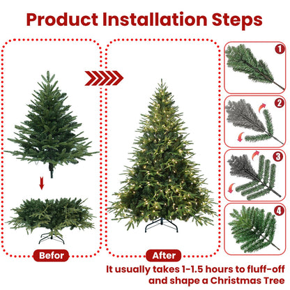 7.5ft Pre-Lit Artificial Christmas Tree with 650 Warm Lights