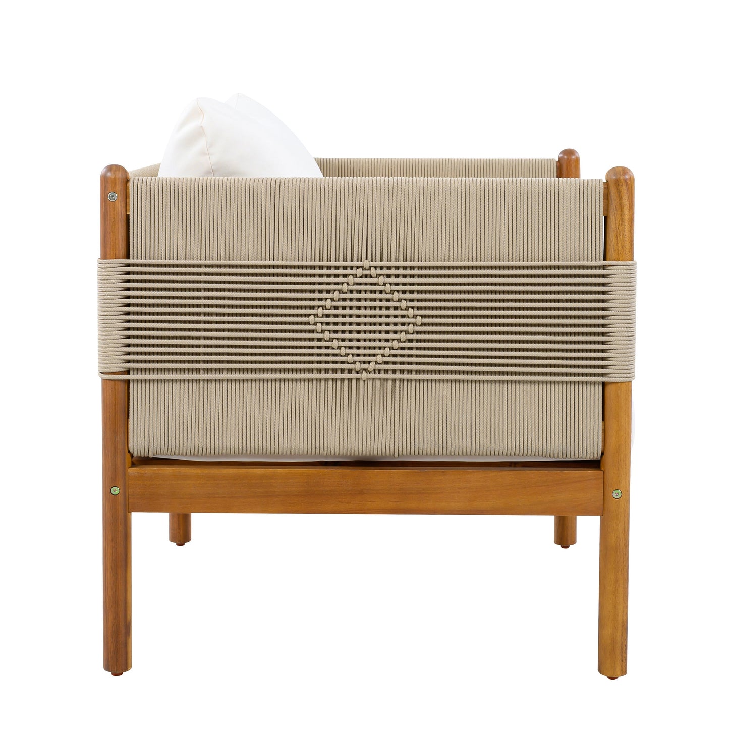 Outdoor Club Chairs (Set of 2) with Diamond-Pattern Beige Rope, Teak Finish