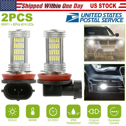 2PCS 800lm H8/H9/ H11 LED Fog DRL Light Bulb IP65 Water-Resistant 360¡ Beam Angle 6000K White