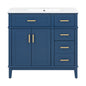 Bathroom Vanity With Ceramic Sink, Soft-Close Doors, 4 Storage Drawers - Blue