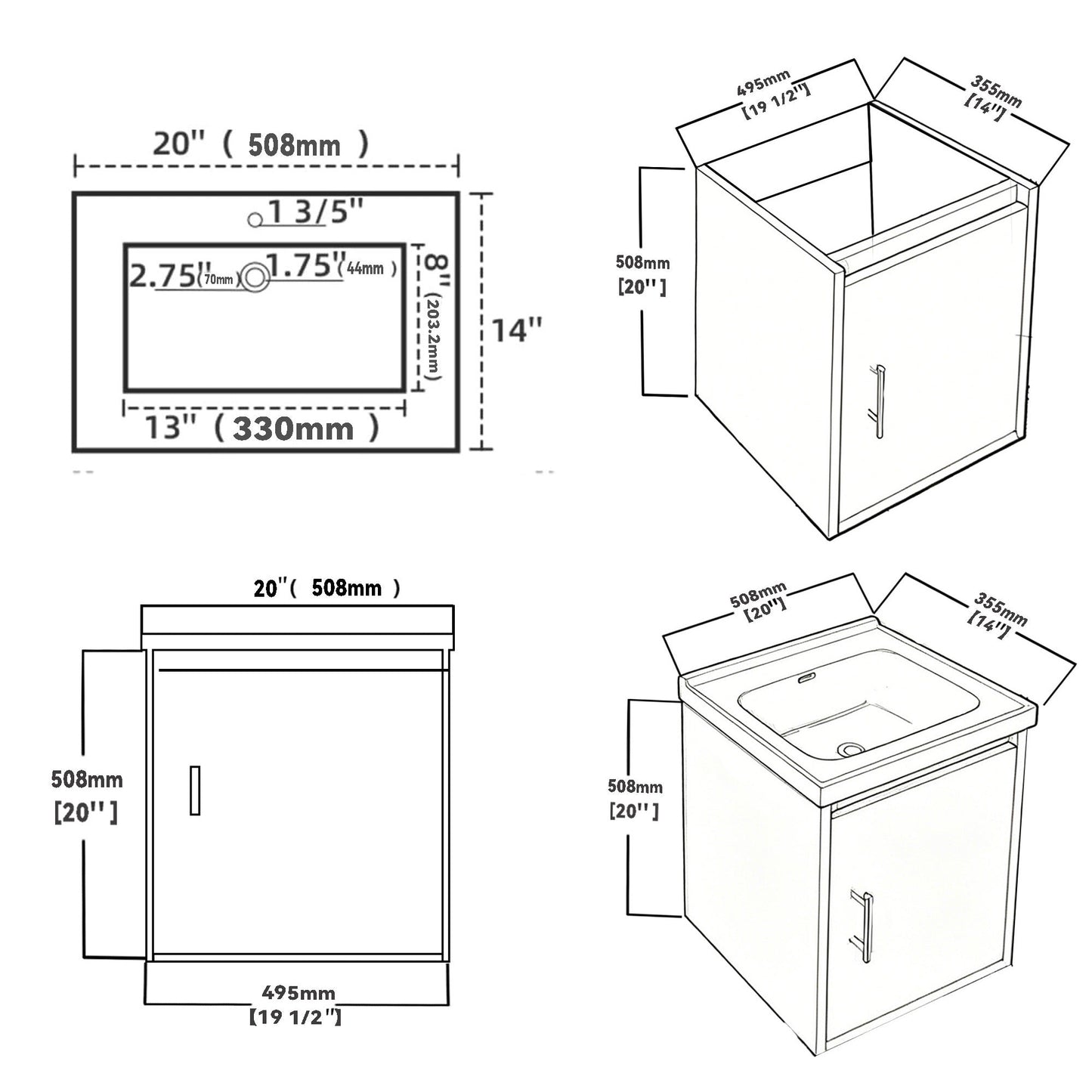 20 Inch Floating Bathroom Vanity with Sink, Soft-Close Door, Ceramic Sink, Plywood