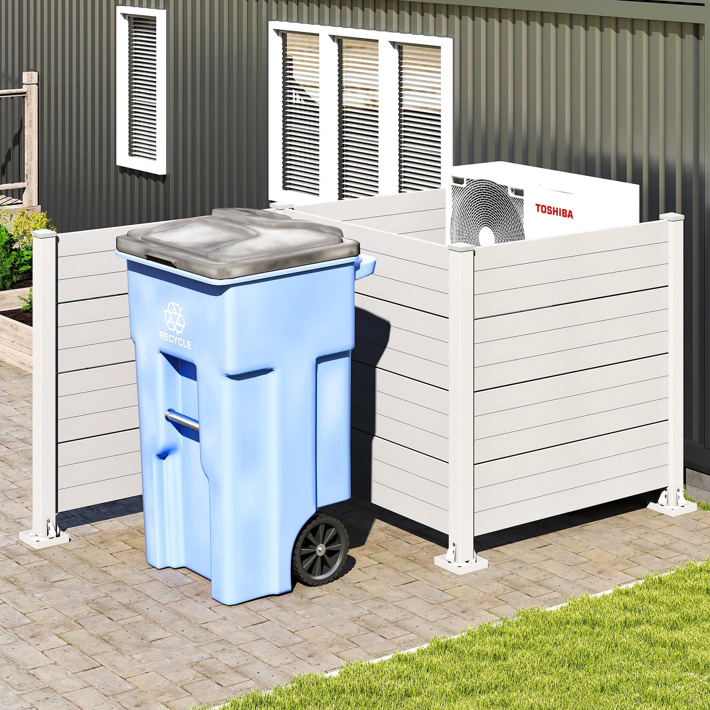 50" W x 49" H Outdoor Privacy Screen, Air Conditioner Fence, All-Weather Vinyl Privacy Fence Screens with Aluminum