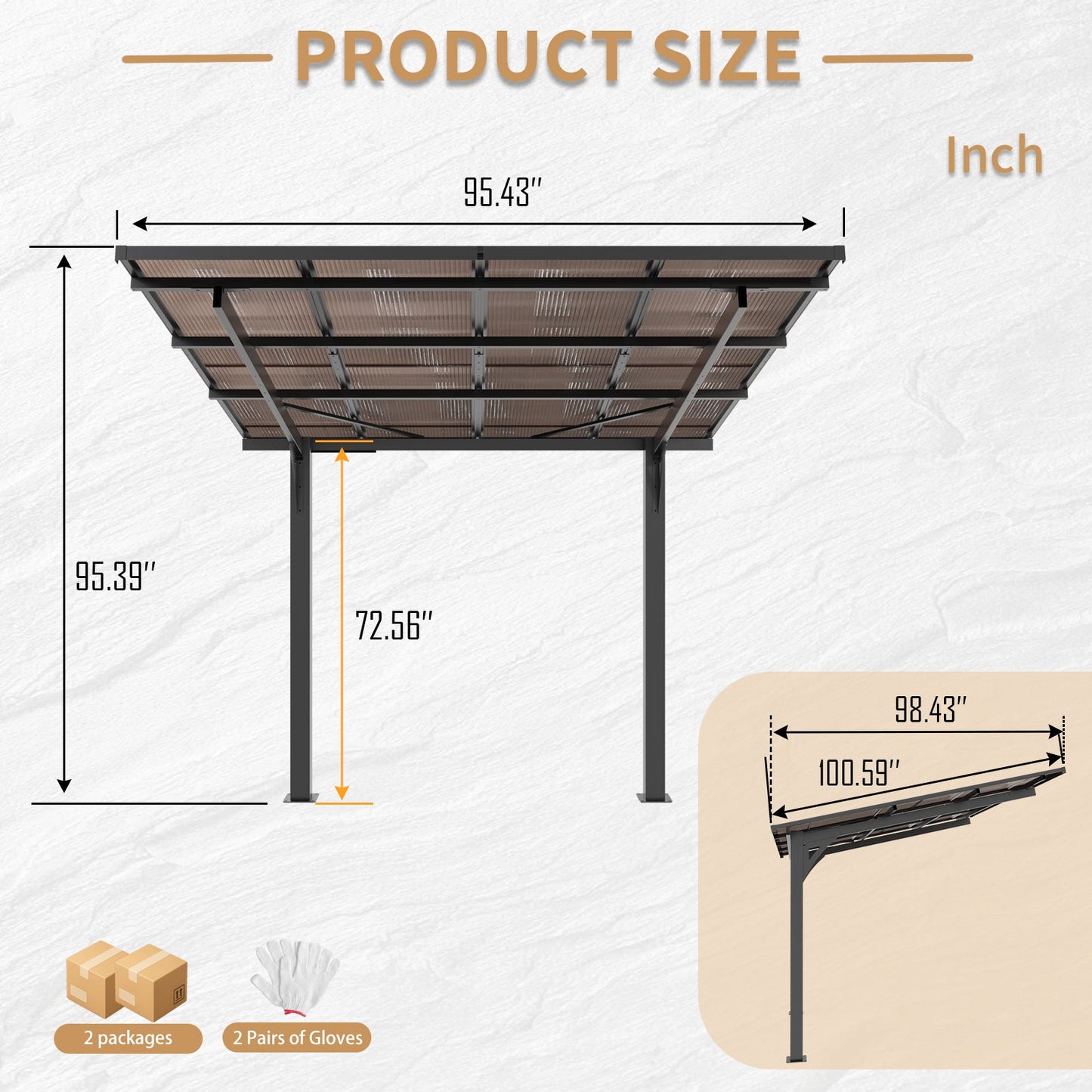 8x8FT Outdoor Carport with Galvanized Steel Frame and Sloped PC Roof