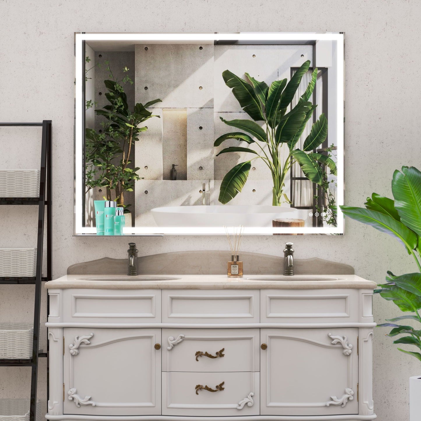 LED Bathroom Vanity Mirror Wall Mounted Adjustable / Warm / Natural Lights Anti-Fog Touch Switch With Memory Modern Smart Large Bathroom Mirrors