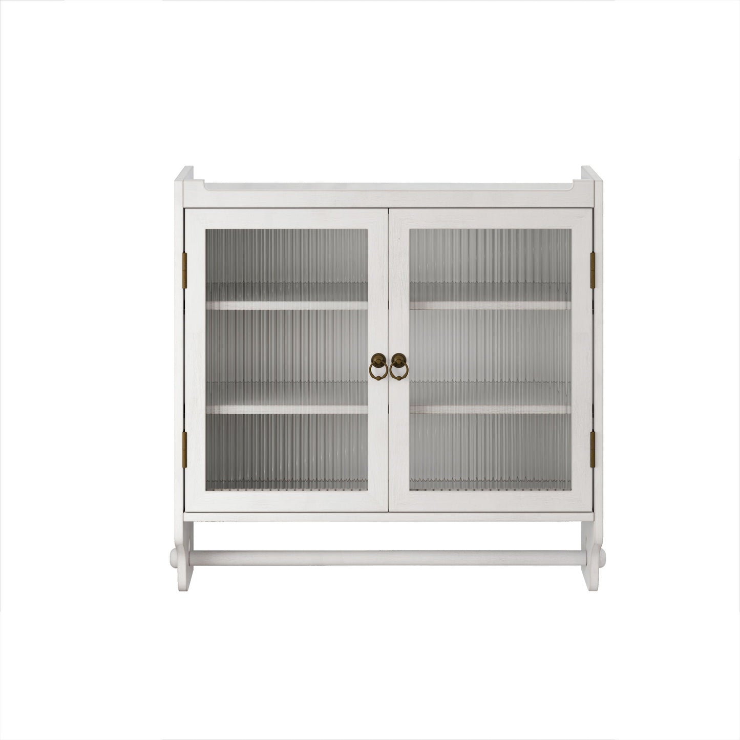 Vintage Double Door Wall Cabinet With Three Tiers Storage And Towel Rack - White Washed