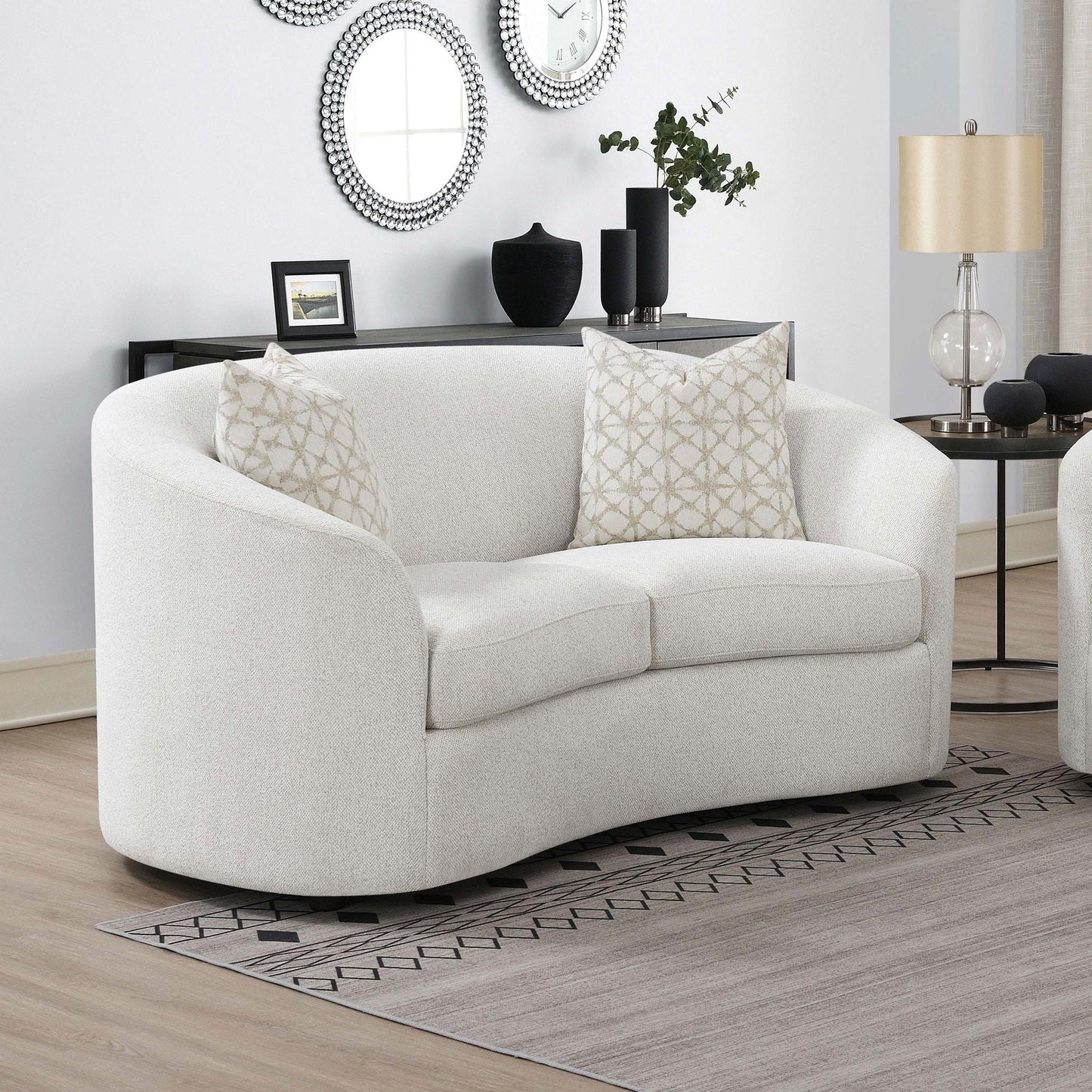 Rory - Sloped Arms Loveseat With Pillows - White