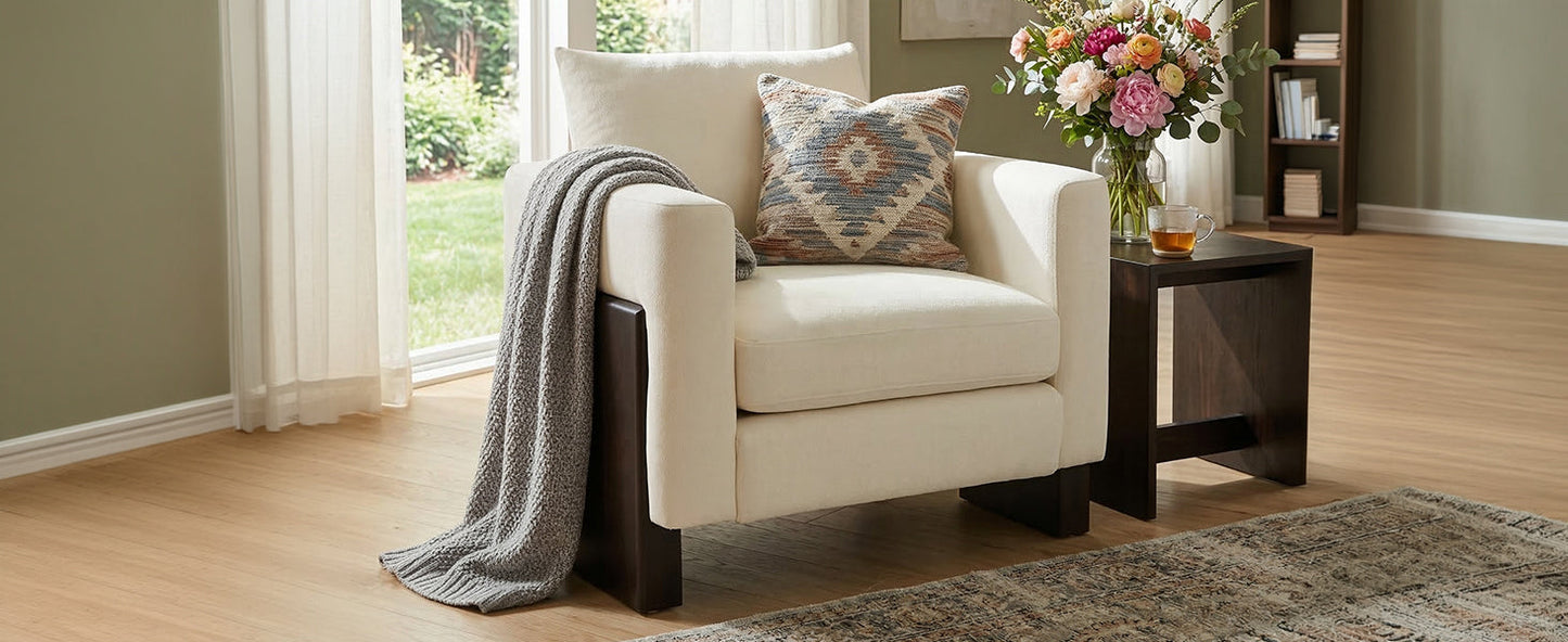 Modern Accent Chair Stylish Club Chair Armchair with Rubberwood Legs for Living Room, Bedroom, or Office