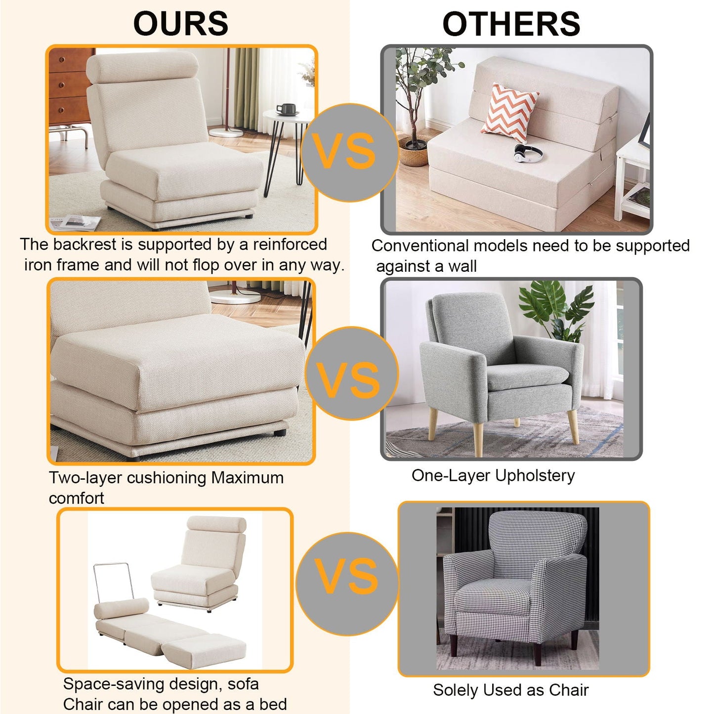 Foldable Single Chair Sofa Bed With Pillow, Easy To Store, Breathable And Wearable