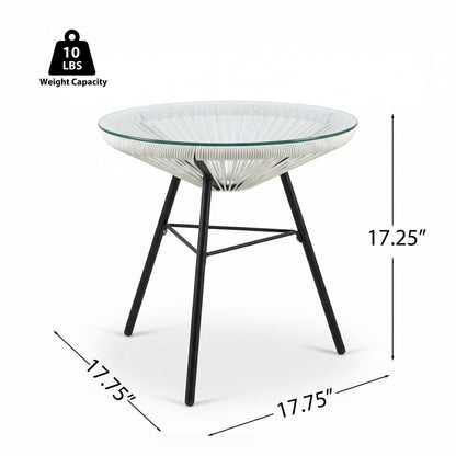 Nusa Outdoor Synthetic Wicker Glass-Top Side Table
