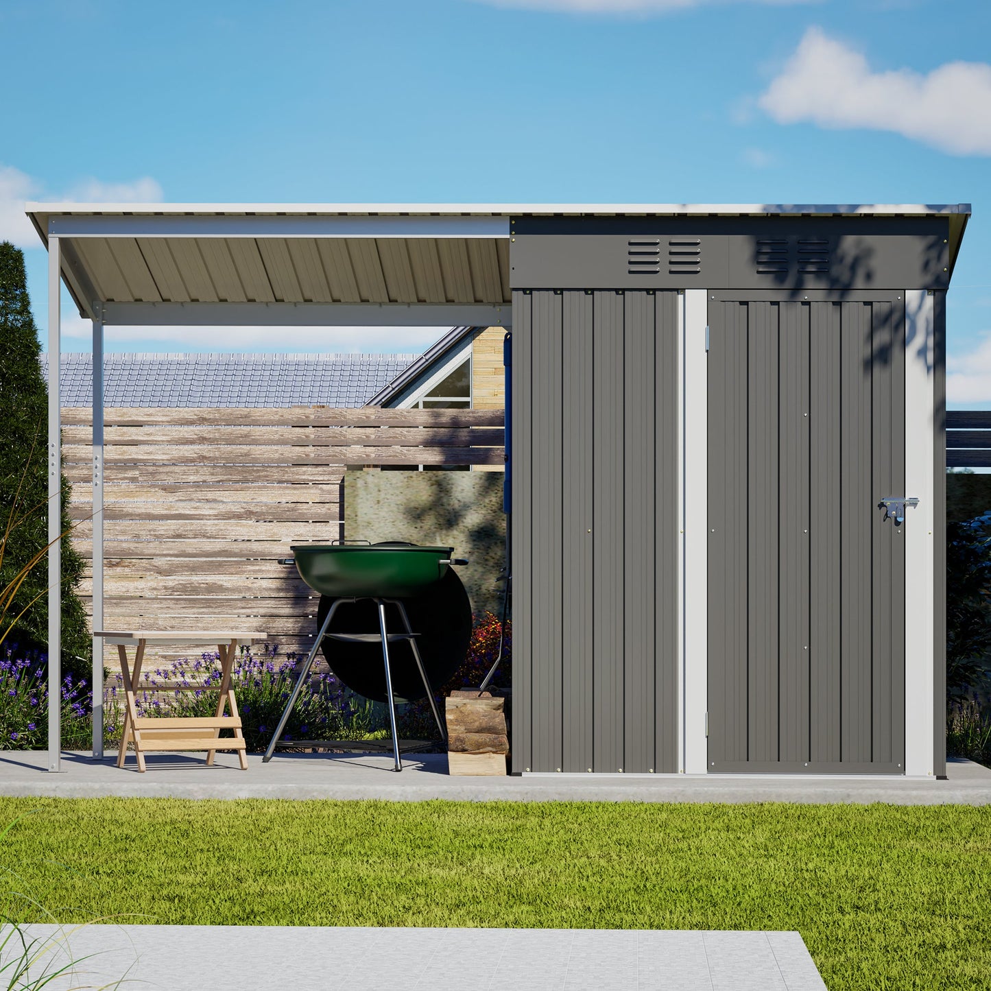 Durable 5x3FT Galvanized Steel Shed & Gazebo Combo