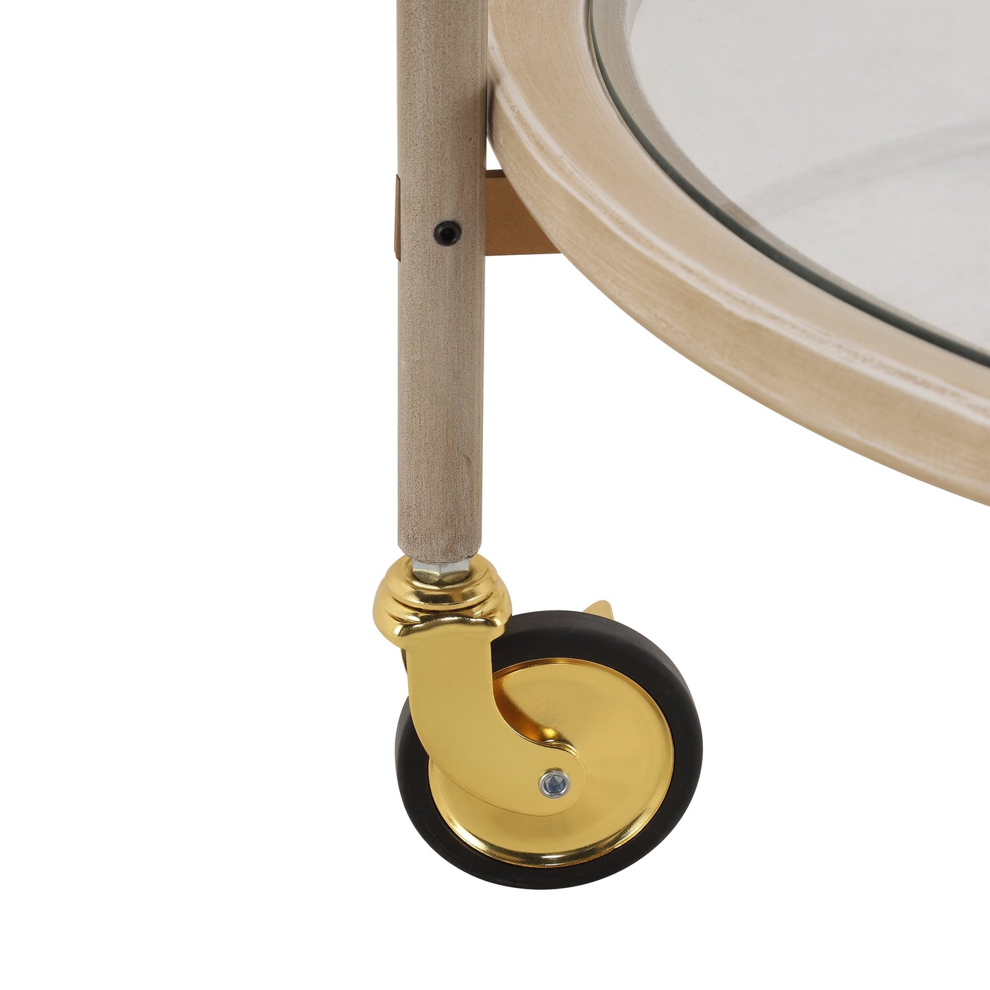 Round Bar Cart with Tempered Glass Shelves and Gold Accents