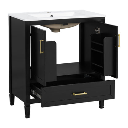 Elegant Fluted Bathroom Vanity With Sink, Soft Close Doors & Drawer