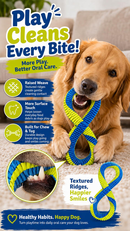 Dental Cleaning Tug Toy For Dogs, Dog Dental Toy, L With Textured Dental Weave, Washable Two Loop Figure 8 Design For Supervised Tugging, Chewing And Fetch