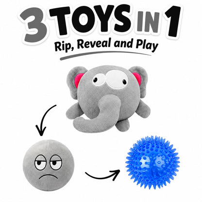 Dog Toy For Aggressive Chewers  No Stuffing Crinkle Plush 3-in-1 Elephant , Durable Squeaky Bouncy Chew Ball Cleans Teeth, Power Chewer Puppy Teething Medium Large Breed Gift