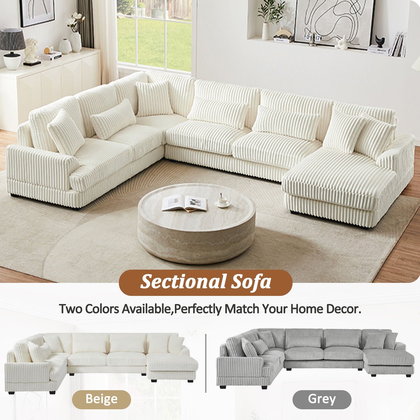 Oversized Sectional Sofa U - Shaped Sofa Couch Modern Sofa Upholstered In Soft With A Chaise Lounge For Living Room