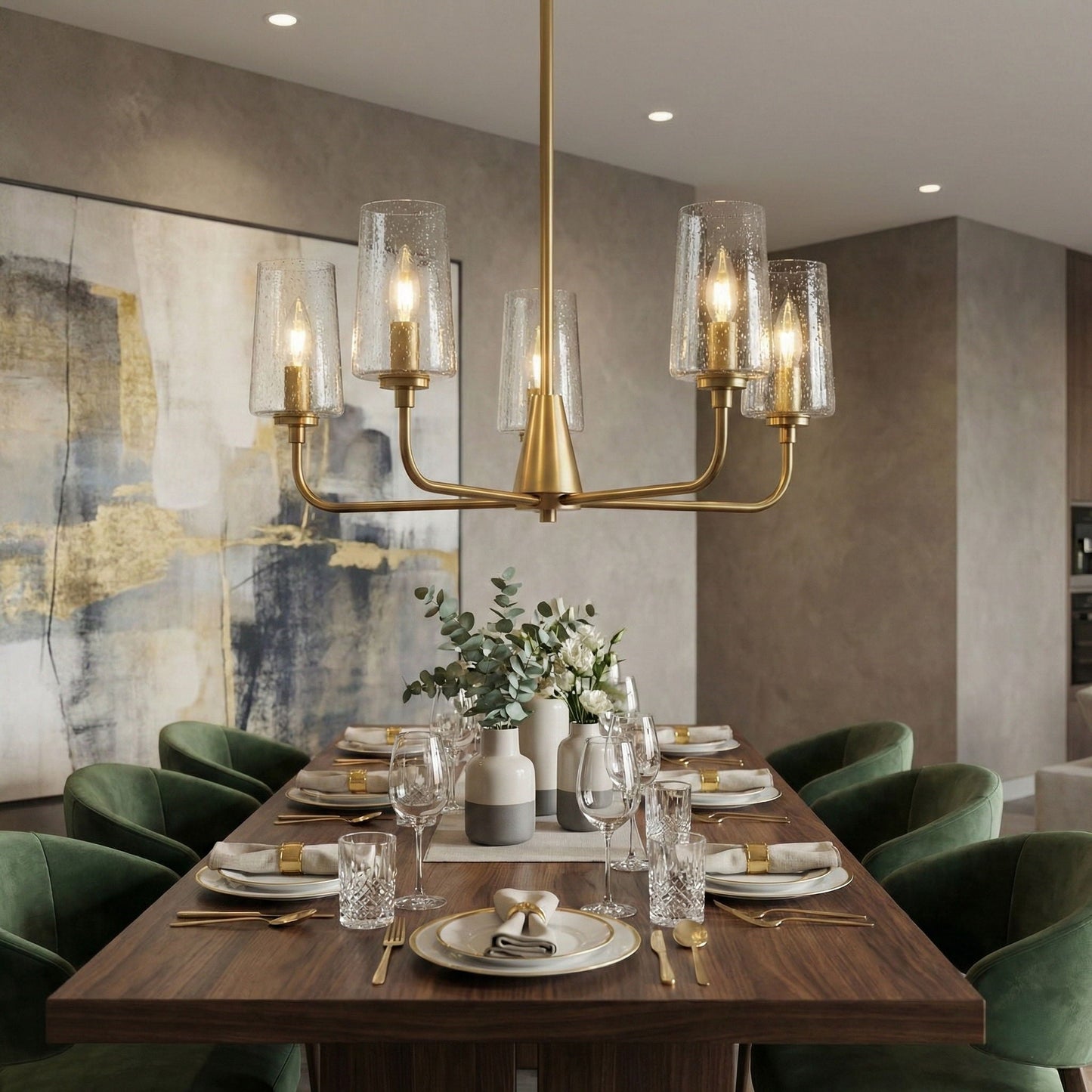 Dazzle - 5 Lights Chandelier With Clear Seeded Satin - Antique Brass / Clear / Gold